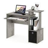 Furinno Econ Multifunctioneel thuiskantoor computerbureau met legplank en lade, hout, Frans Eiken, grijs/zwart, 40.01 x 40.01 x 86.61 cm