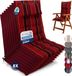 Beautissu Sun-HL Set van 8 Premium Hoge Rugleuning Stoelkussen 120x50 cm UV-bestendig 8cm Dik met Hoofdkussen & Bevestigingsbanden Antislip Rood Gestreept