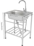 Inox spoelbak - Enkel bassin - Met kraan - Met één gat - Voor montage - Met spatwaterbescherming - Zilverkleurig
