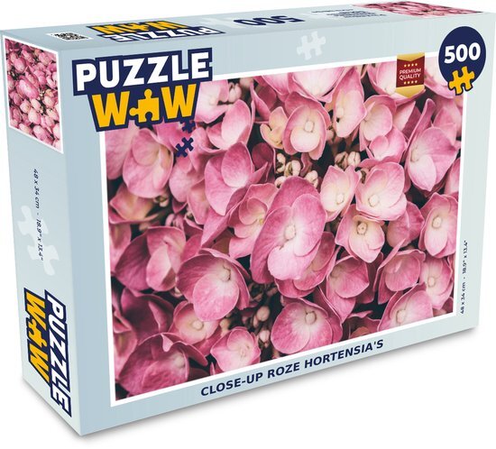 MuchoWow Puzzel Close-up roze hortensia's - Legpuzzel - Puzzel 500 stukjes - Sinterklaas cadeautjes - Sinterklaas voor grote kinderen