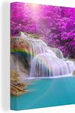 OneMillionCanvasses Canvas schilderij 120x160 cm - Waterval - Bomen - Regenboog - Paars - Muurdecoratie
