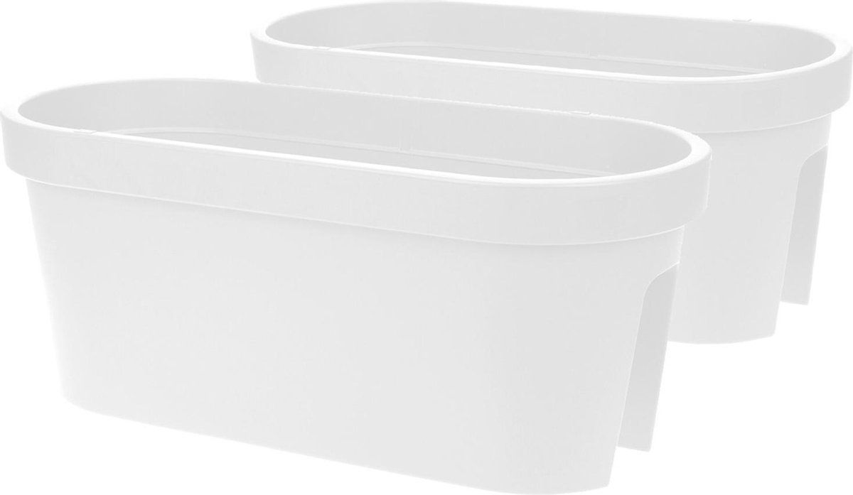 Prosperplast Set van 3x witte kunststof balkon plantenbakken 60 x 25 cm - Ovaal