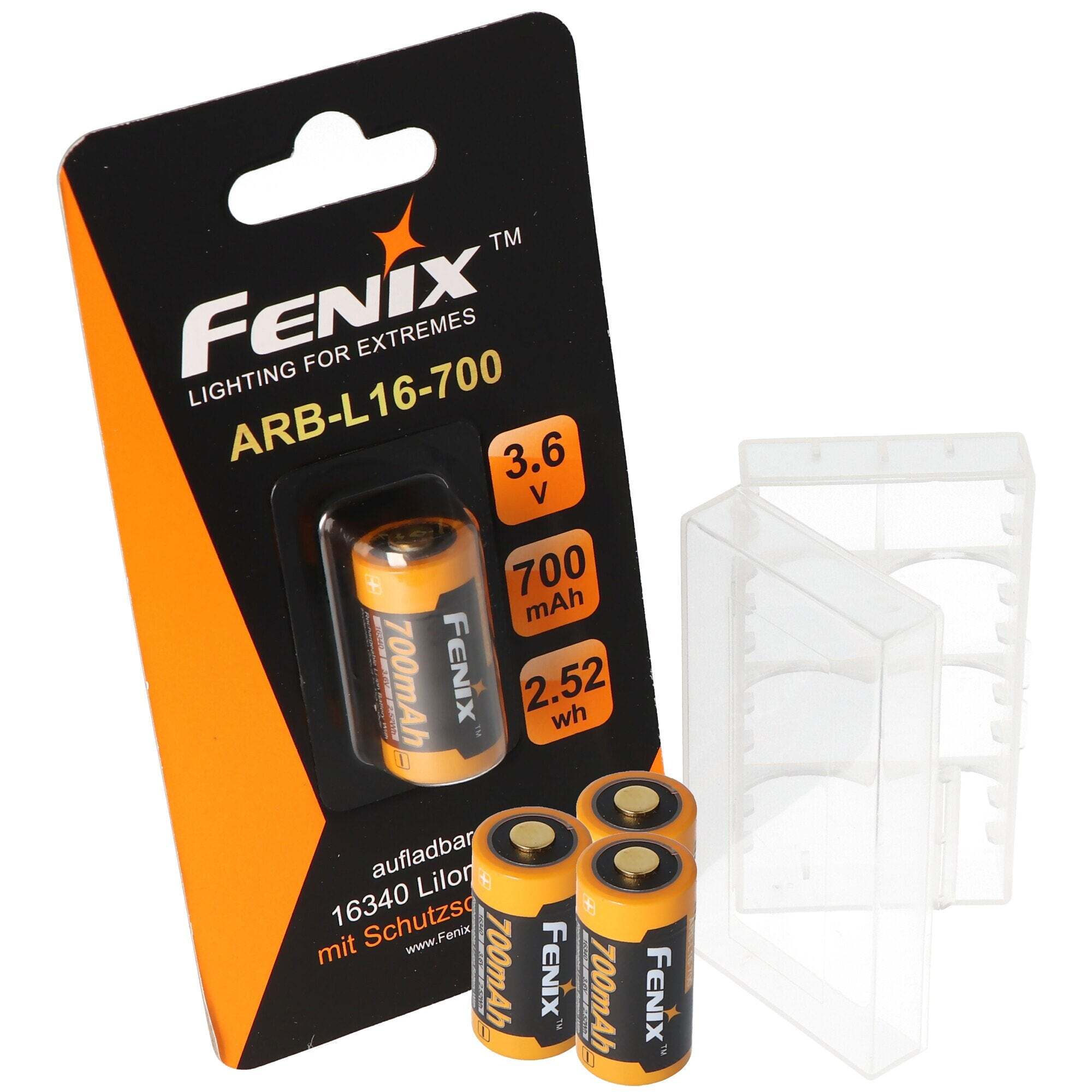 Fenix 4x CR123 Een Li-ionbatterij met 3,7 volt, min. 700 mAh, meestal 760 mAh, max. 820 mAh capaciteit inc
