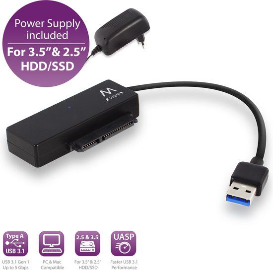 Ewent EW7018 - Controller voor opslag - 2.5 / 3.5 gedeeld - SATA 6Gb/s - USB 3.1 - zwart