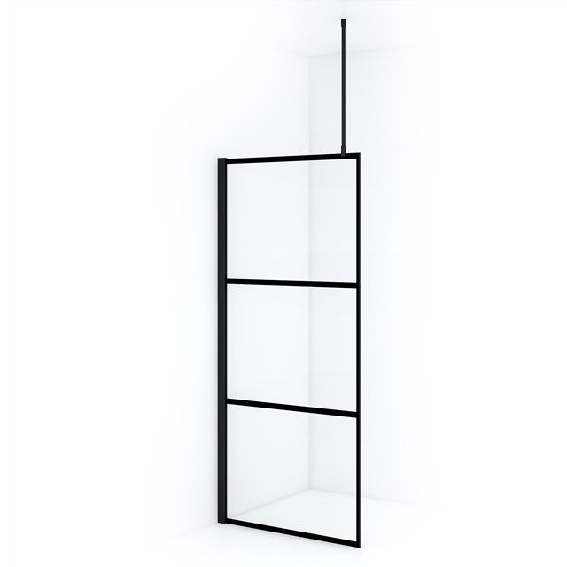 Maxaro Inloopdouche Diamond 70cm 8mm Helder Veiligheidsglas met Zwarte Strepen Mat Zwart