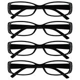 Leesbril Zwarte Diamonte Stijl Lezers Waarde 4 Stuks Ontwerper Stijl Vrouwen Dames UVR4093BK +1,00