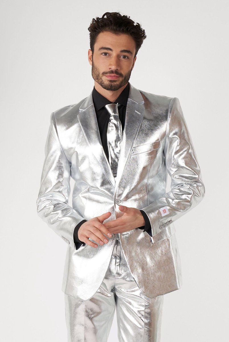 OppoSuits Shiny Silver - Mannen Pak - Zilver - Glimmend - EU 54