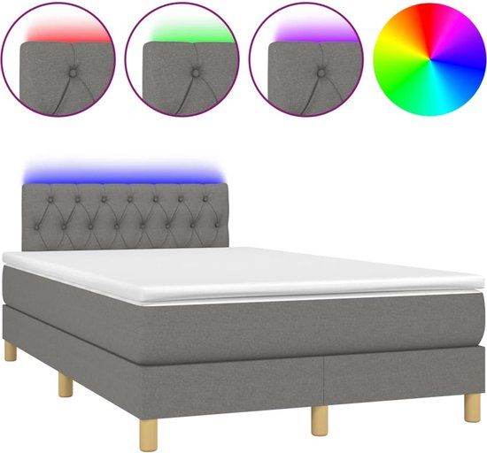 vidaXL Boxspring met matras en LED stof donkergrijs 120x200 cm