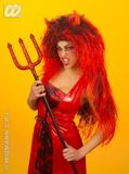 Finidi Pruik Duivel extra lang Rood - Zalm Kunsthaar Vrouwen Halloween