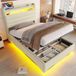 STILVORA Gestoffeerd Bed 90x200 cm – Met Ledverlichting Via App – Hydraulische Opbergruimte – Met Usb En Type C – Zonder Matras – Beige