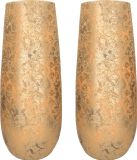 Mica Decorations set van 2x keramieken plantenpotten/bloemenvazen - flakes goud print - 55 x 21 cm