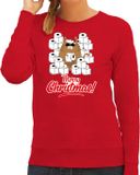 Bellatio Decorations Shoppartners Bv Foute Kerst sweater / kersttrui met hamsterende kat Merry Christmas rood voor dames - Kerstkleding / Christmas outfit XS