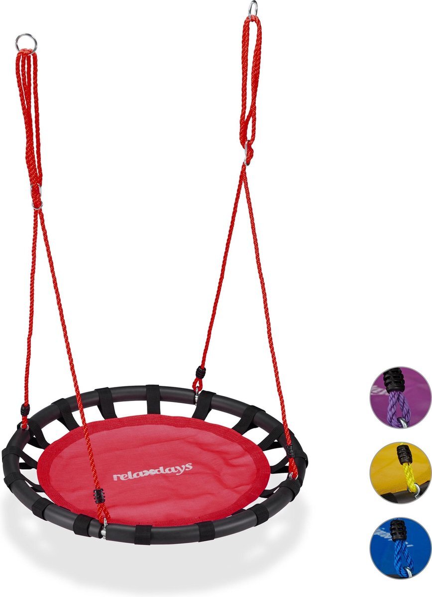 Relaxdays Nestschommel - ronde schommel - 80 cm - kinderschommel - schommel buiten - rood