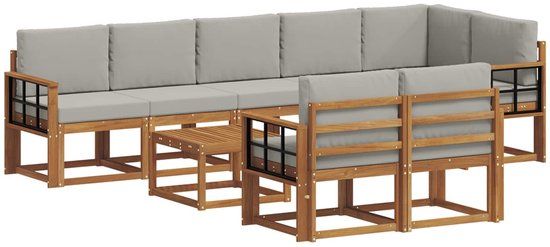 vidaXL Acacia Hout Hoek Loungeset Natuurlijk en Lichtgrijs