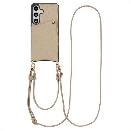 Selencia Hoesje - Geschikt voor Samsung Galaxy S24 / S25 - Backcover met koord en pashouder - Beige