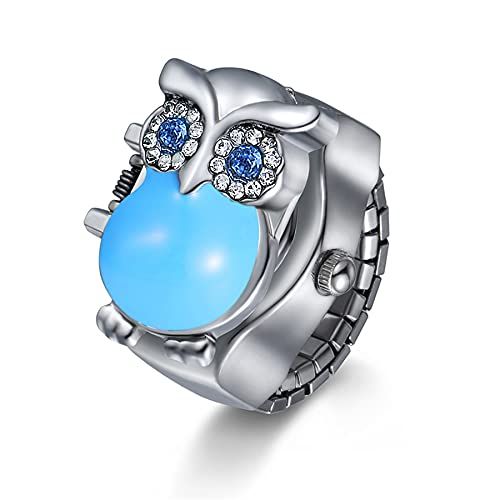 JewelryWe Vingerhorloge - Dames en Heren - Elastisch - Kwarts - Ring - Uilen-stijl - Kleur naar keuze - E - Armband