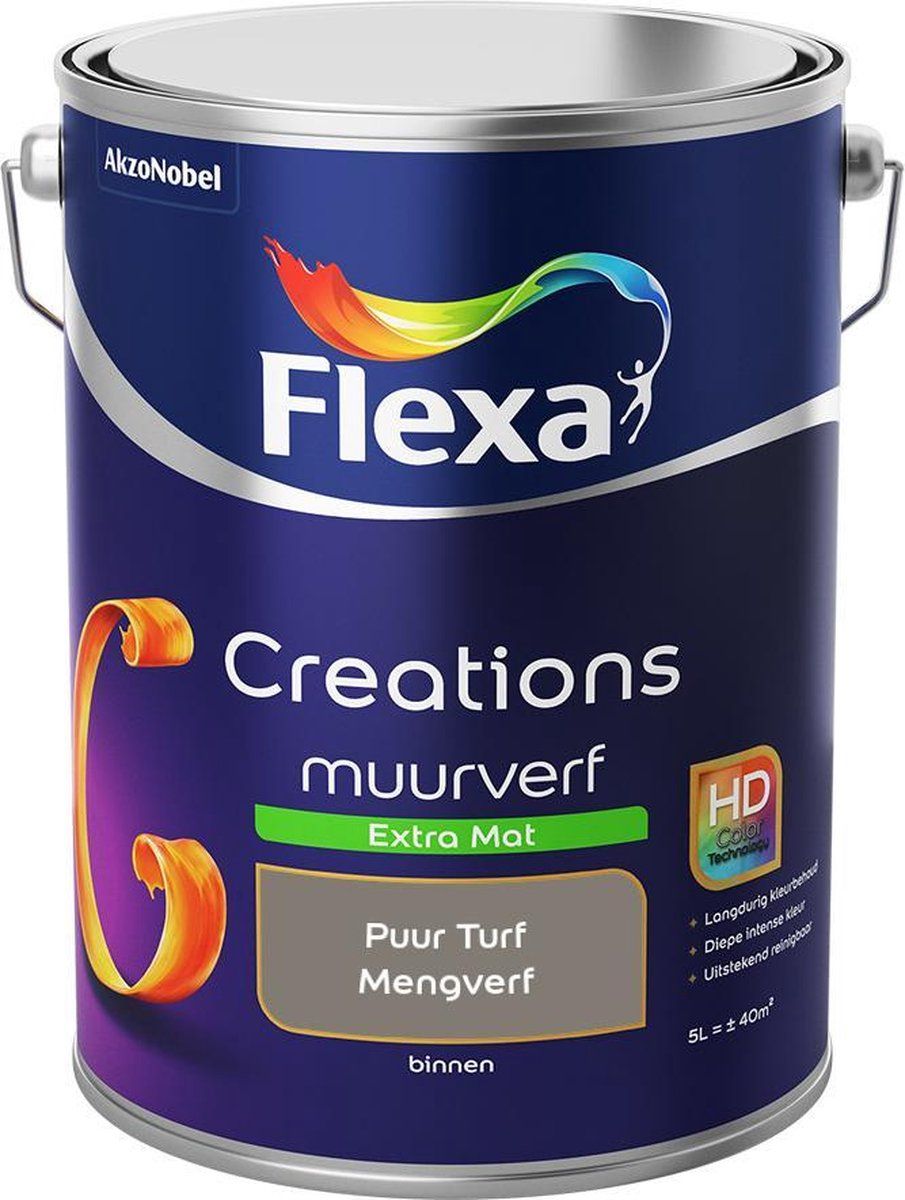 FLEXA Creations Muurverf - Extra Mat - Puur Turf - 5 liter