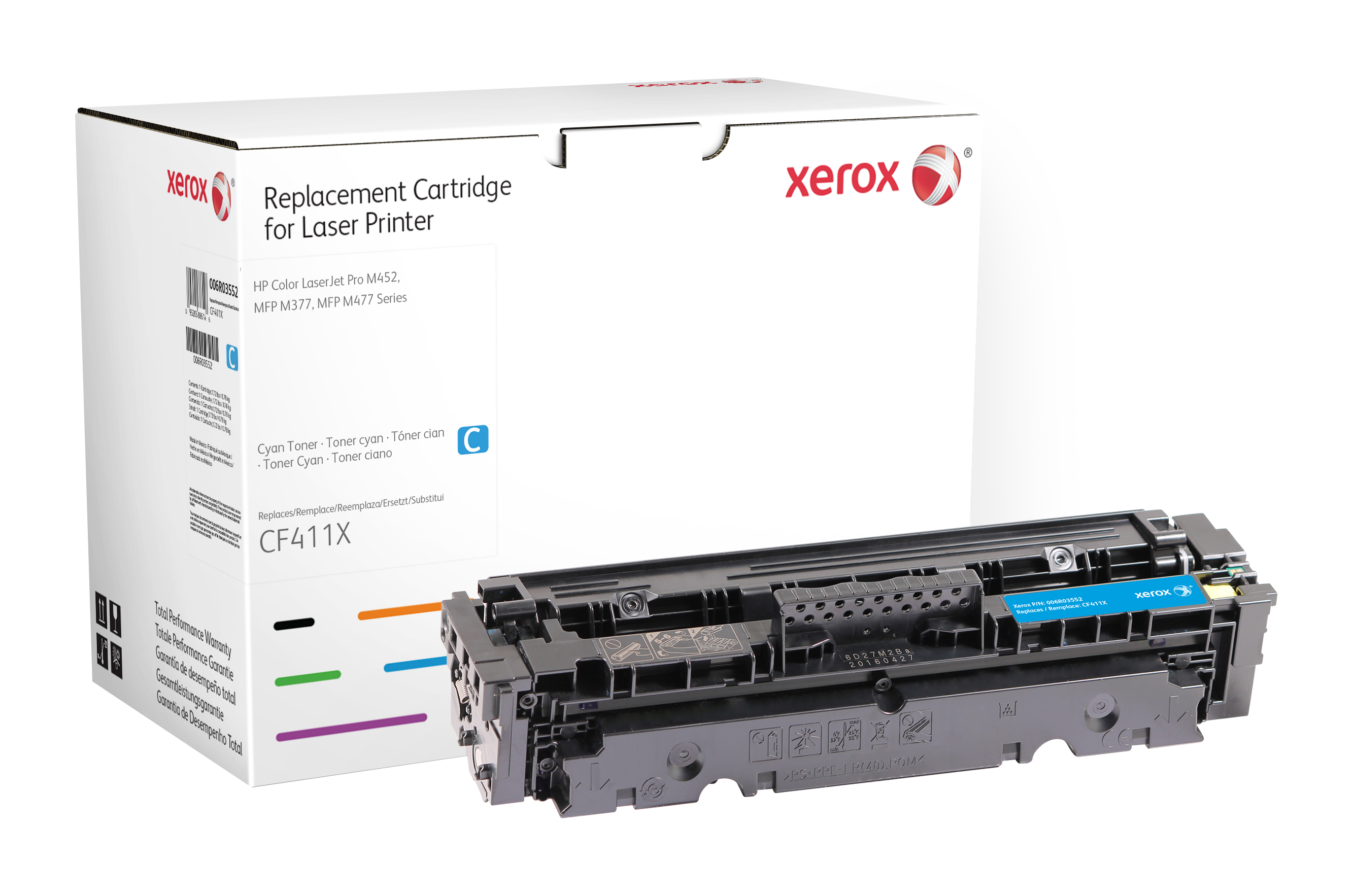 Xerox Cyaan toner cartridge. Gelijk aan HP CF411X. Compatibel met HP Color LaserJet Pro MFP M477, LaserJet Pro MFP M377, Pro M452