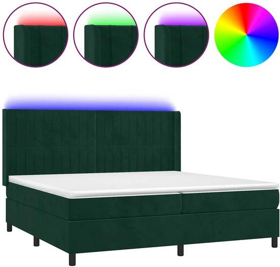 vidaXL Boxspring met matras en LED fluweel donkergroen 200x200 cm