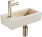 QeramiQ Fuente mitigeur – 37.5x18.5x9 cm – céramique beige – trou de robinet gauche – robinet or brossé