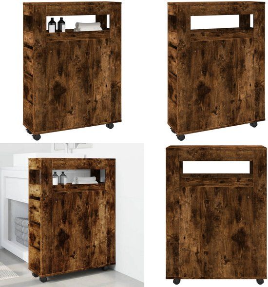 vidaXL Badkamerkast smal met wielen bewerkt hout gerookt eikenkleurig