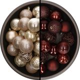 Decoris Kaemingk B.V. Kerstballen - 74x stuks - champagne en mahonie bruin - 6 cm - kunststof