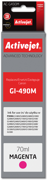 Activejet Activejet AC-G490M inkt (vervanging voor Canon GI-490M; Supreme; 70 ml; rood)