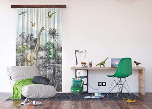 Ag Design Decoratief Photo Curtain Dinosaurus, 140 x 245 cm, polyester, semi-transparant
