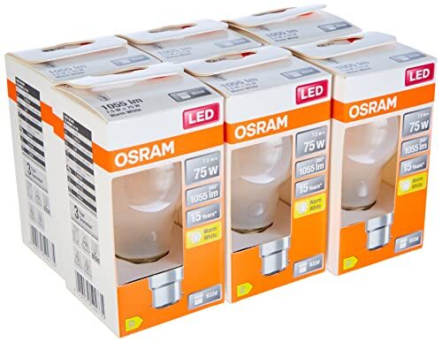 OSRAM Lamps OSRAM LED lamp, Base: B22d, Warm Wit, 2700 K, 7,50 W, vervanging voor 75 W gloeilamp, frosted, LED Retrofit CLASSIC A Set van 6