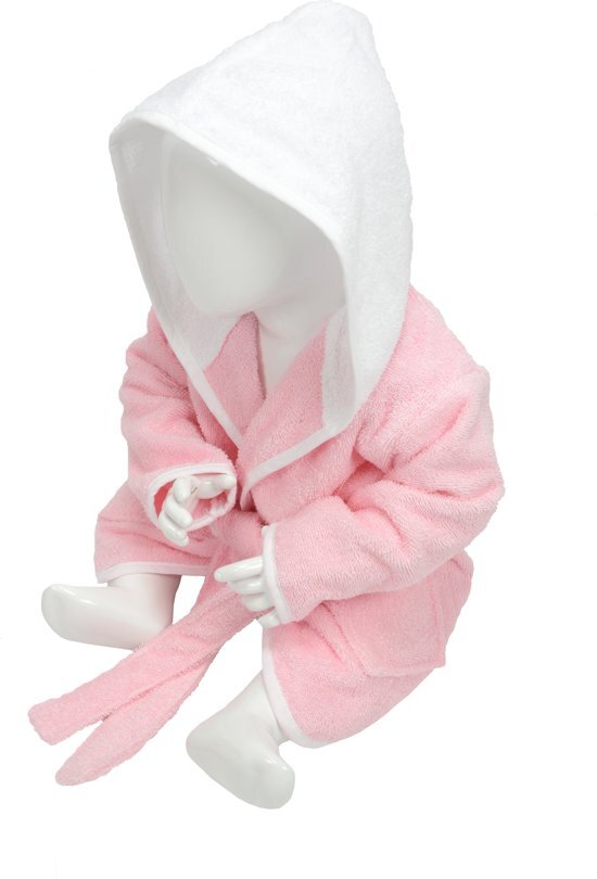 Babiezzâ„¢ Baby Badjas met Capuchon Lichtroze - Wit - Maat 98-110