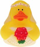 Krüger & Gregoriades Bruid badeendje - rubber - 5 cm - Huwelijk/bruiloft cadeau feestartikelen - Speelgoed badeendjes