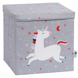 Love it Store it Opbergdoos met deksel - Stoffen speelgoeddoos - Extra stevig en veelzijdig - Grijs met eenhoornmotief - 33x33x33 cm