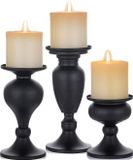 Sziqiqi Set van 3 metalen pijler kandelaars, kandelaar voor pijler kaarsen, zwarte kandelaars Centerpieces voor tafel mantel open haard decor, +M+L