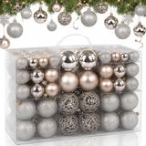 BAKAJI Set van 100 kerstballen met een diameter van 3/4/6 cm, kerstboomversiering (champagne)