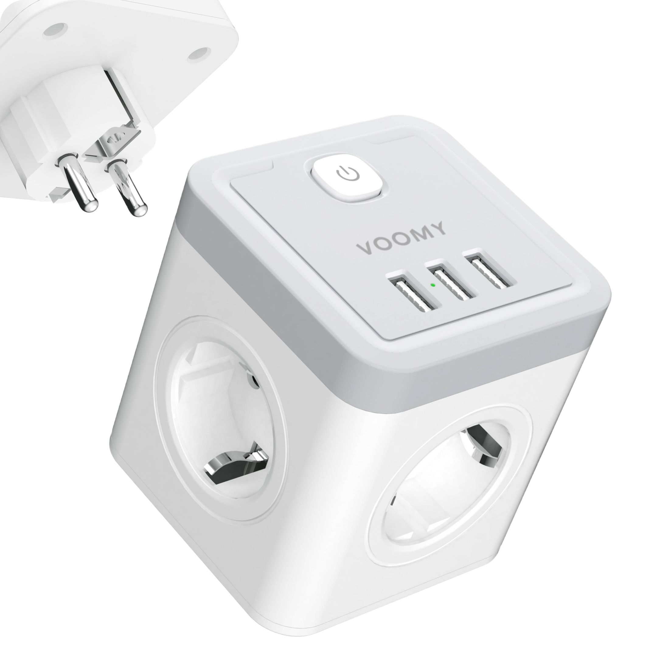 Voomy Cube - Stopcontact Splitter - 4-Voudig - 3 USB - Wit