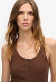 Superdry Athletic Essentials hemdtopje met knopen - Dames - Vesten - XL - Katoen - Rib - Dark Chocolate Brown Marl