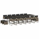 vidaXL Ensemble de jardin 17 pièces avec coussins, polyrotin, gris