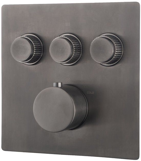 Wiesbaden Caral Klik Pro Douchekraan Thermostatisch Geborsteld Gunmetal Inbouw 3-weg Afbouwdeel