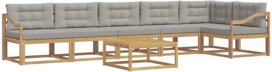 vidaXL - Buiten - bank - set - 7 - st - Wit - en - Lichtgrijs - Polyester