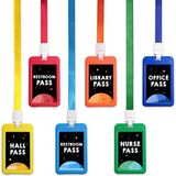 Fun-Plus Hall Pass Lanyards Onbreekbare Plastic Schoolpassen Set voor leraren en klasbenodigdheden inclusief gangpassen van verpleegkundige, toilet, bibliotheek, kantoor (6 stuks)