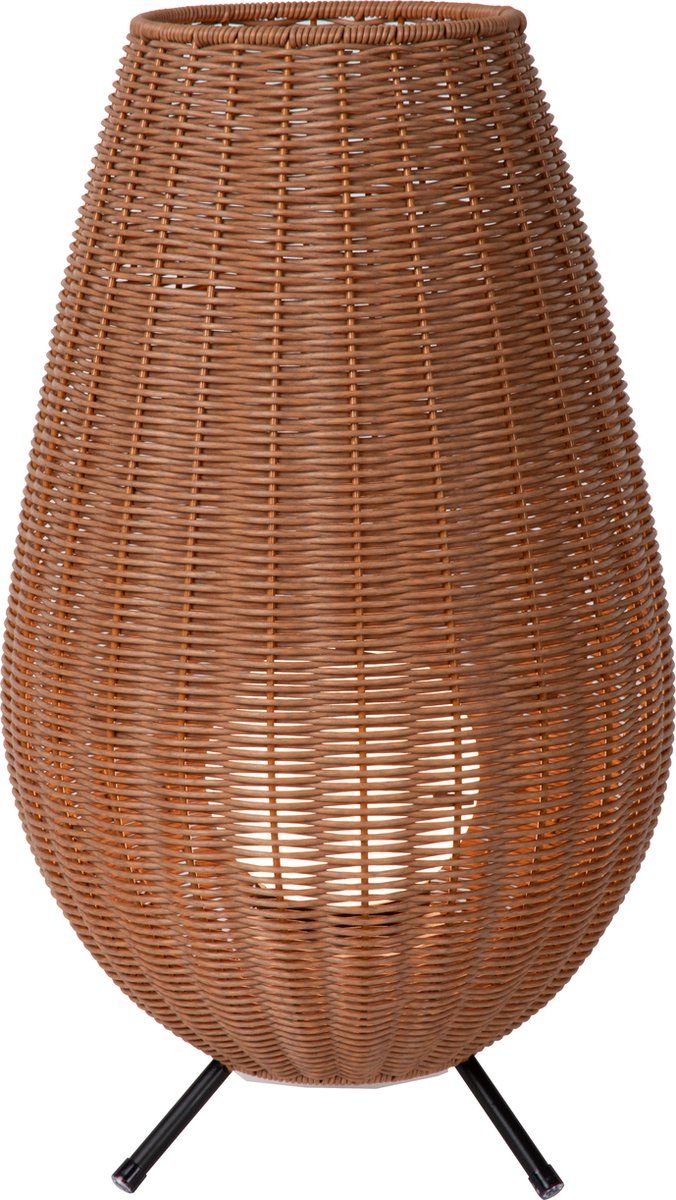 Lucide COLIN IP44 - Oplaadbare Tafellamp Buiten - LED - 3 StepDim - Licht hout - Zwart/Naturel