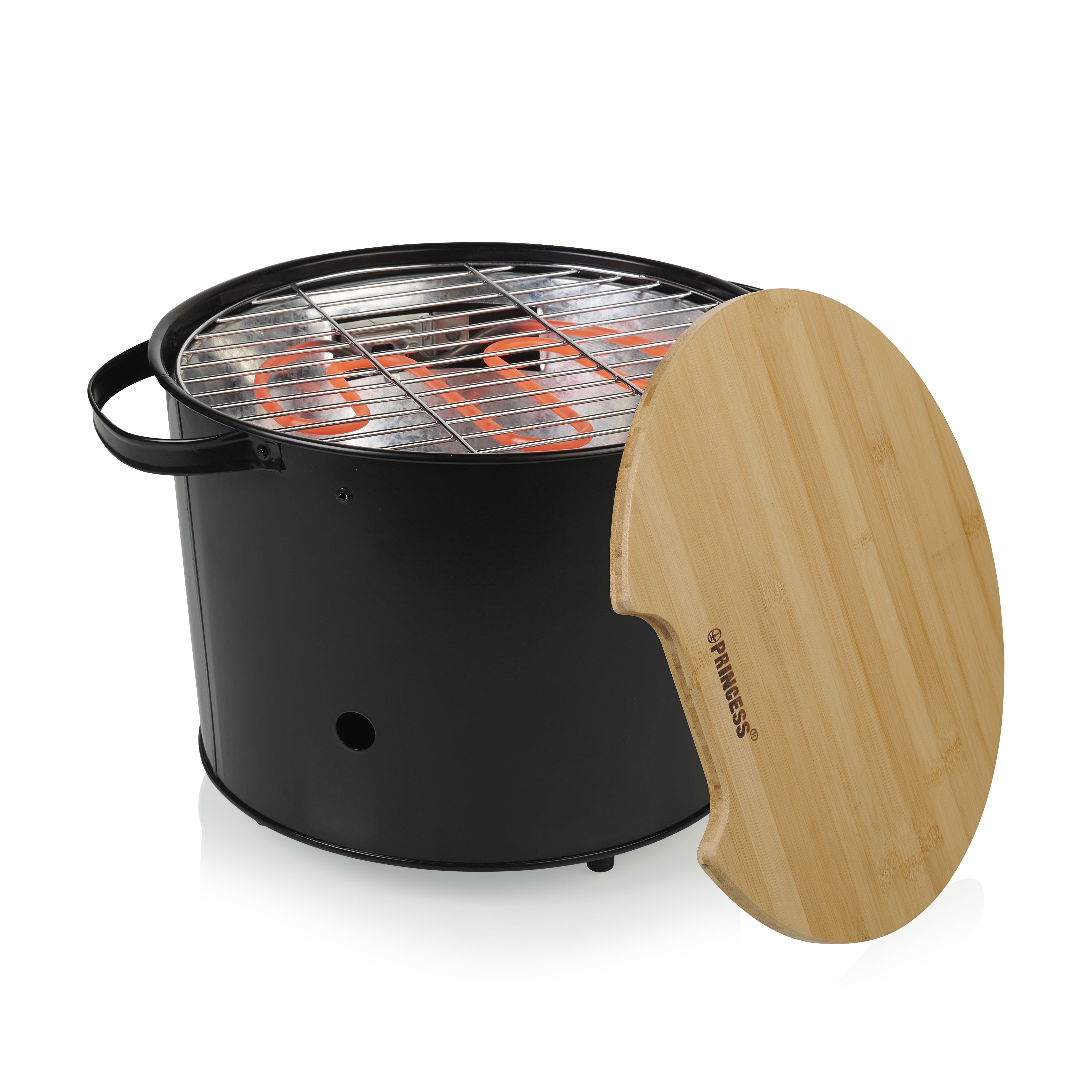 Princess Hybride Bucket Barbecue - Elektrisch & Houtskool - 1400W - 32cm - Zwart