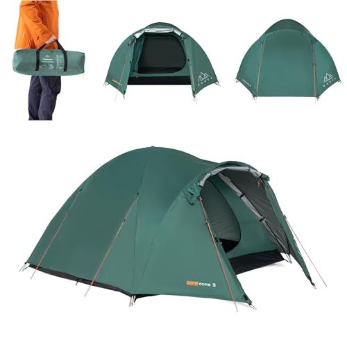 KADVA CAMPdome 3 werptent voor 3 personen, 270 x 210 x 125 cm, waterdicht, licht en duurzaam glasvezelframe, ideaal voor kamperen en wandelen, kleur groen