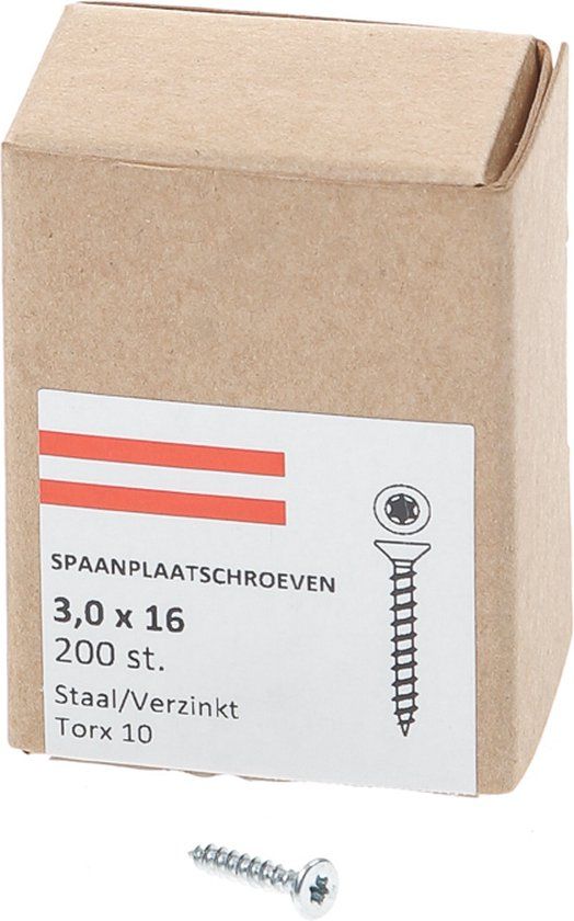 Hoenderdaal Fasteners Hoenderdaal Spaanplaatschroef verzinkt platverzonken kop TX10 voldraad 3.0X16 (per 200 stuks)