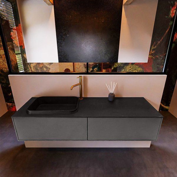 Mondiaz ERIN 150cm badmeubelset onderkast Dark grey met 2 lades Wastafel RIDGE links 1 kraangat Urban ERIN11012