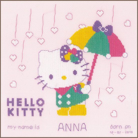 Vervaco Hello Kitty Geboorte Borduurpakket A Shower of Hearts PN-0172797