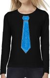 Bellatio Decorations Verkleed shirt voor dames - Blauw - Zwart - XL