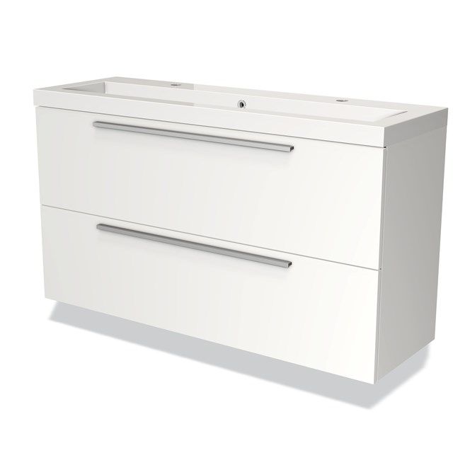 Maxaro Badkamermeubel 120cm Modulo Slim Mat Wit 2 Lades Vlak Wastafel Mineraalmarmer