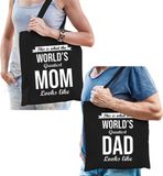 Bellatio Decorations Shoppartners Bv Worlds Greatest Mom en Dad Tasje - Cadeau Boodschappentasjes Set voor Papa en Mama - Moederdag en Vaderdag Cadeautje