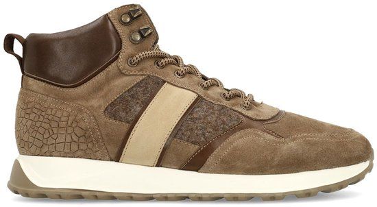 Manfield - Heren - Taupe suède veterschoenen - Maat 46